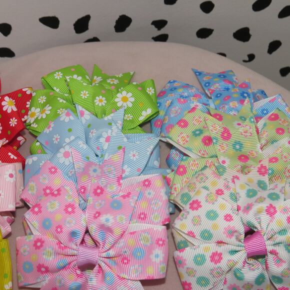 Floral Print Grosgrain Ribbon Bow Hair Accessories Clip Lot - Picture 3 of 4